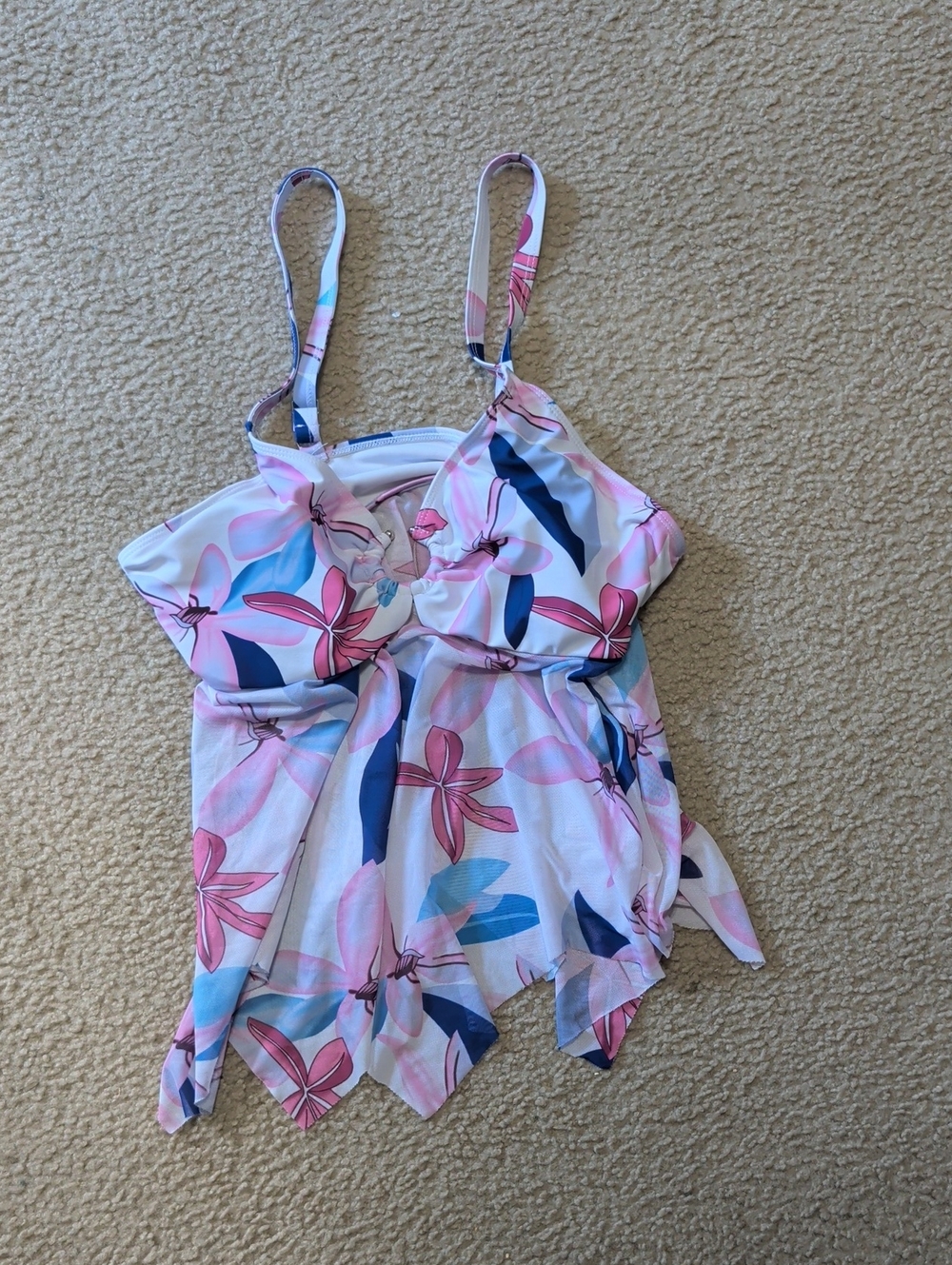Floral Pink & Blue Handkerchief Hem Tankini Top